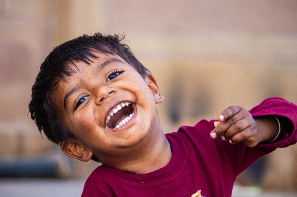Laughing child close-up portrait